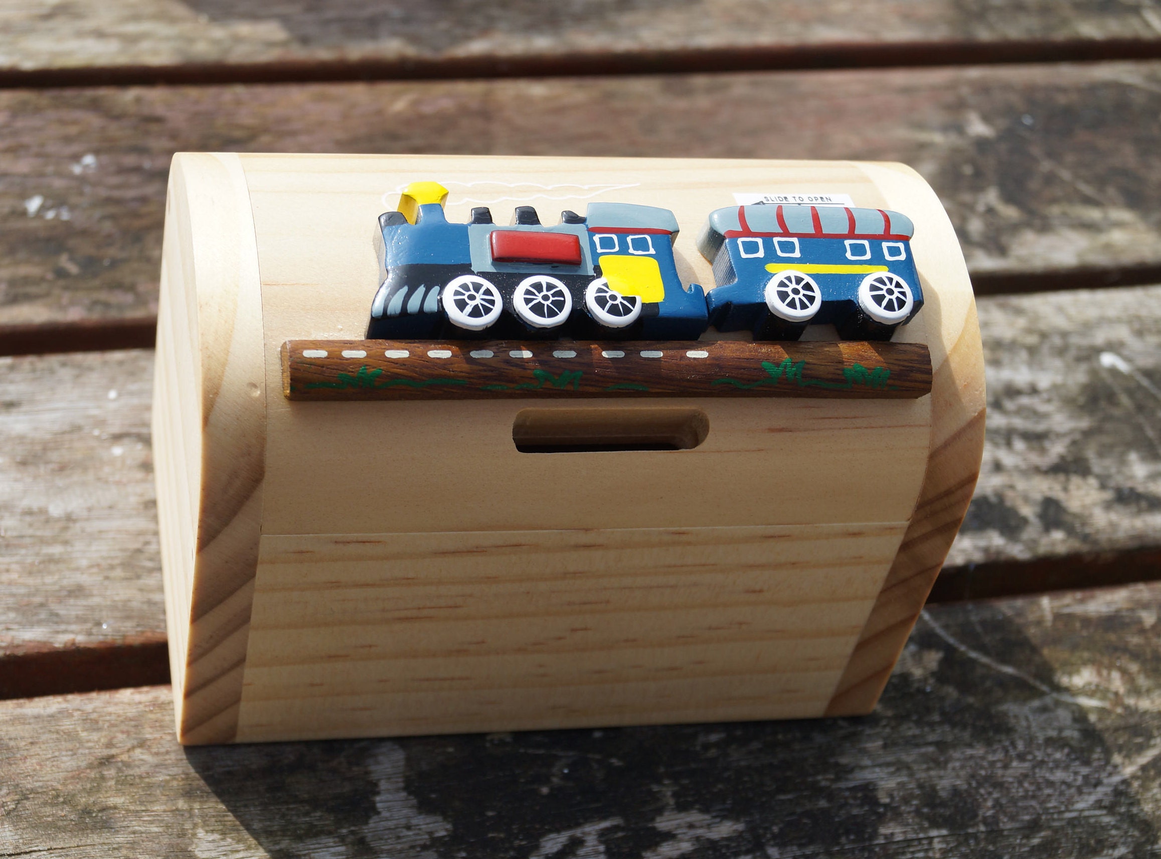 Childrens wooden money box personalised money box train Etsy