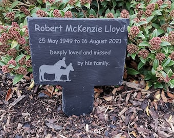 personalised  memorial plaque, grave stone, grave marker, memorial gift, in loving memory, donkey image