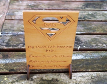 Fathers day card, Wooden keepsake card, Superdad card, super hero card, handmade card, Birthday, superman card, wooden card, wood card