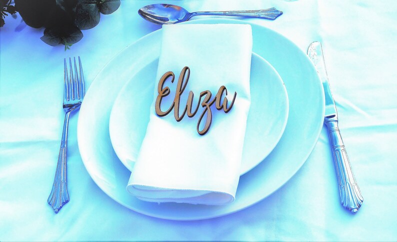 Wooden name place setting, wooden wedding place name, wedding place setting , table setting, name place setting wedding setting card image 1