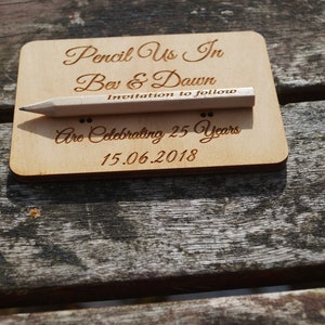 Wooden Save The Date cards, save the date, wooden wedding stationery, bespoke wedding, pencil us in, wedding invitations, wooden invitation image 8