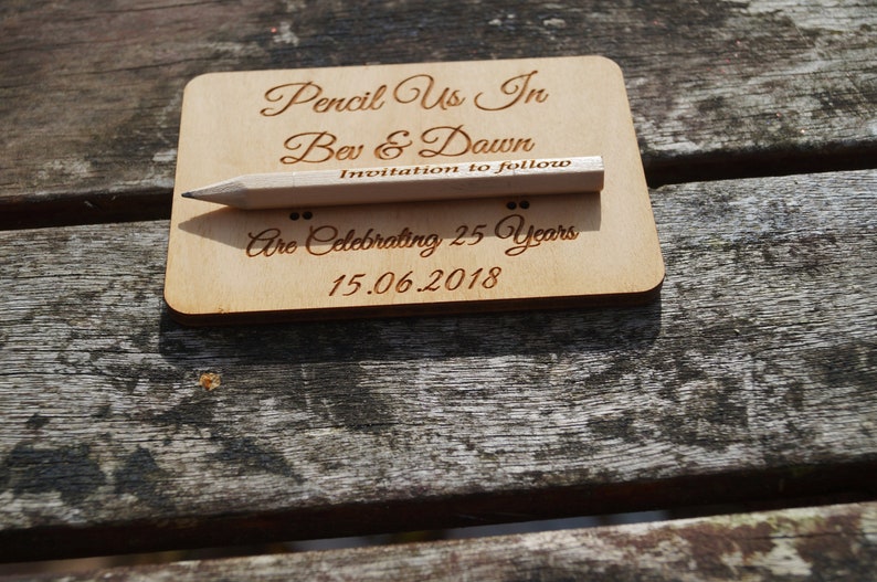 Wooden Save The Date cards, save the date, wooden wedding stationery, bespoke wedding, pencil us in, wedding invitations, wooden invitation image 8