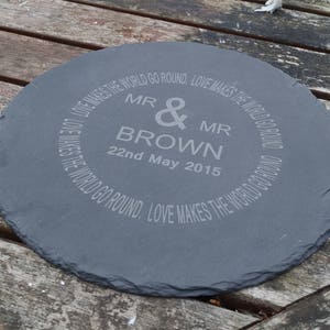 personalised slate cheese/chopping board, wedding,anniversary, fathers day, mothers day, wedding gift, wedding cheese board, mr and mr gift image 2