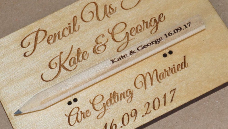 Wooden Save The Date cards, save the date, wooden wedding stationery, bespoke wedding, pencil us in, wedding invitations, wooden invitation image 4