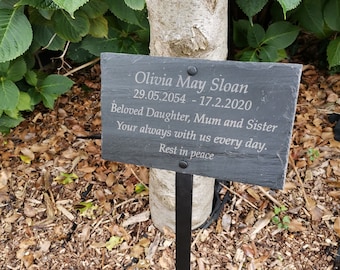 personalised memorial plaque on steel stem, grave stone, grave marker, memorial gift, in loving memory,