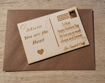 wooden postcard, personalised card, Mothers day wooden card, Father's day card