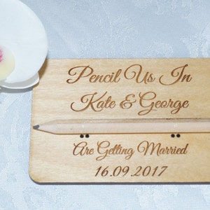 Wooden Save The Date cards, save the date, wooden wedding stationery, bespoke wedding, pencil us in, wedding invitations, wooden invitation image 5