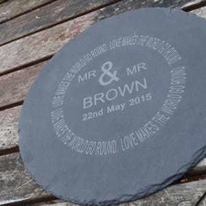 personalised slate cheese/chopping board, wedding,anniversary, fathers day, mothers day, wedding gift, wedding cheese board, mr and mr gift image 3