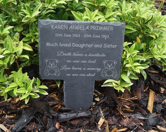 personalised teddy bear image memorial plaque, grave stone, grave marker, memorial gift, in loving memory,