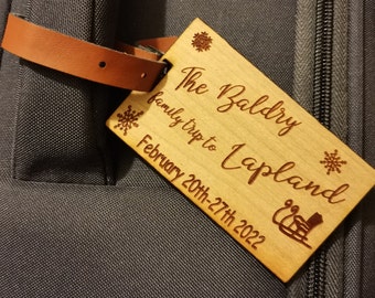 Wooden Lapland luggage tag, personalised luggage tag, Lapland reveal,