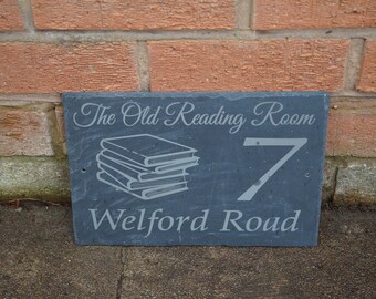 Slate house sign, personalised slate sign, Book sign