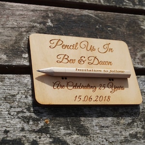 Wooden Save The Date cards, save the date, wooden wedding stationery, bespoke wedding, pencil us in, wedding invitations, wooden invitation image 9