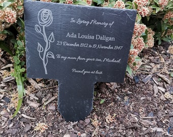 personalised  memorial plaque, grave stone, grave marker, memorial gift, in loving memory, rose image