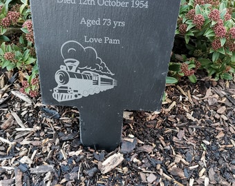 personalised  memorial plaque, grave stone, grave marker, memorial gift, in loving memory, train image