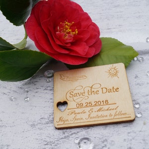 wooden save the date, wedding stationery, save the date magnets, save the date, engraved stationery, personalised wedding,wedding invitation imagem 1
