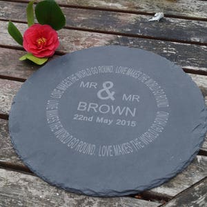 personalised slate cheese/chopping board, wedding,anniversary, fathers day, mothers day, wedding gift, wedding cheese board, mr and mr gift image 1