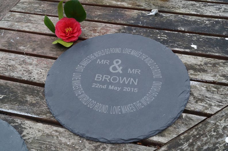 personalised slate cheese/chopping board, wedding,anniversary, fathers day, mothers day, wedding gift, wedding cheese board, mr and mr gift image 1