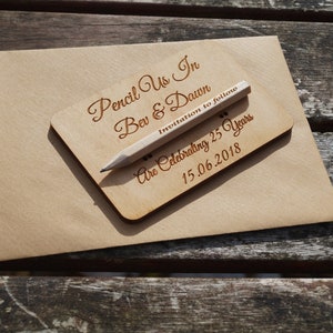 Wooden Save The Date cards, save the date, wooden wedding stationery, bespoke wedding, pencil us in, wedding invitations, wooden invitation image 3