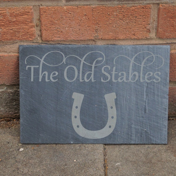 Slate house sign, personalised slate sign, horse shoe house sign, stable sign,