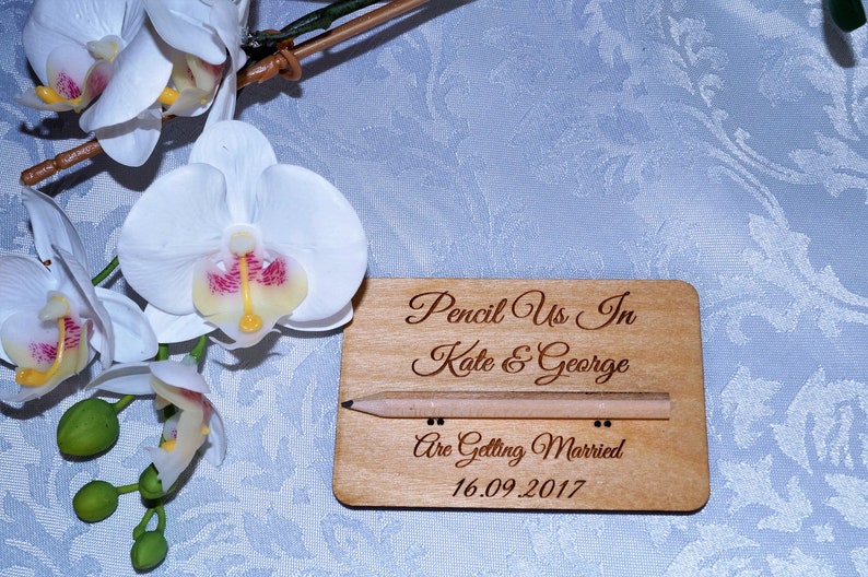 Wooden Save The Date cards, save the date, wooden wedding stationery, bespoke wedding, pencil us in, wedding invitations, wooden invitation image 7