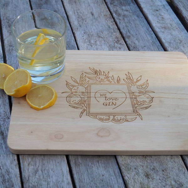 Gin board, juniper berries, lemon cutting board, lemon chopping board, personalised chopping board,gin lovers gift,personalised gin board