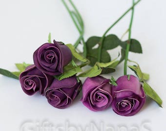 Plum real touch flowers, purple plum real touch roses, eggplant flowers, silk flowers bulk, wedding bouquet flowers, centerpiece flowers