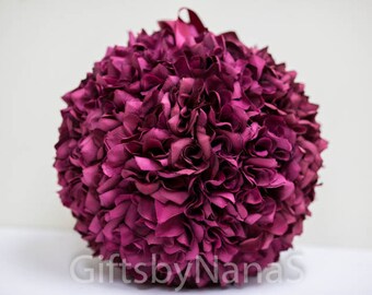 Burgundy x large 13 inch flower ball pomander dark red maroon wine for wedding flower girls bridesmaid or decoration