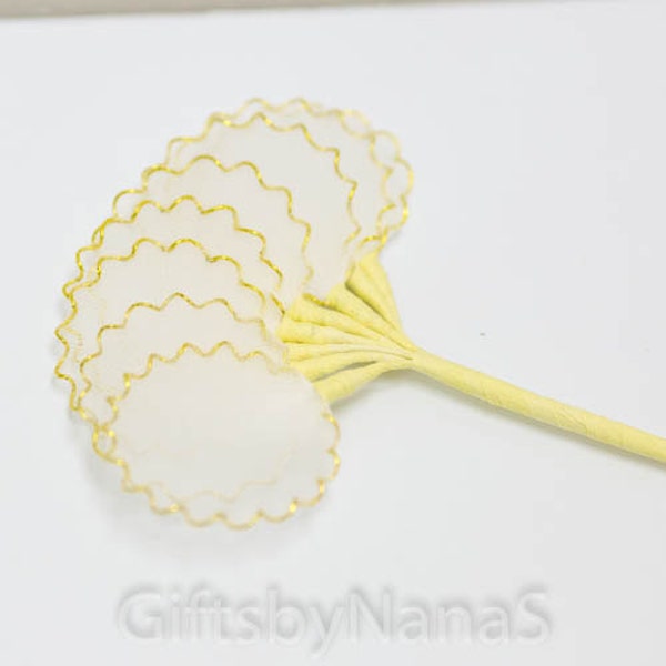 Gold edge 10pc almond holders, tulle net netted leaves rachetti gold wire scalloped edges for favors or jordan almond flowers wedding party