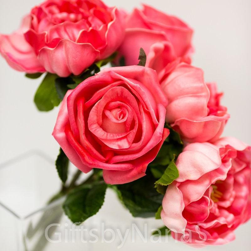 Hot Pink Peonies Real Touch Flowers Real Touch Roses and Etsy