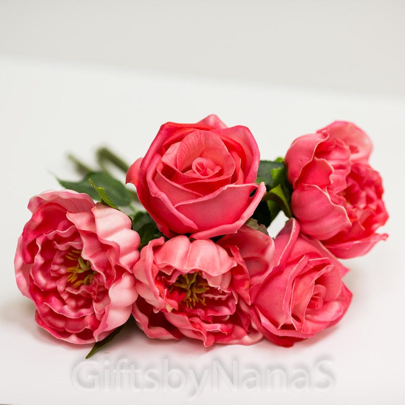 Hot Pink Peonies Real Touch Flowers Real Touch Roses and Etsy