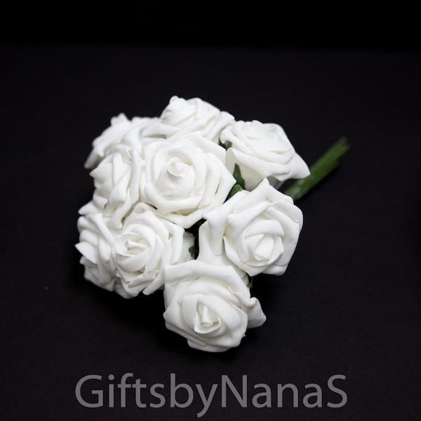 White foam roses, small white roses, real touch flowers, white silk roses, wedding flowers, white roses for bouquets, bulk silk flowers