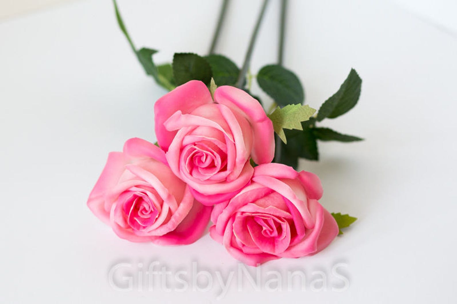 Pink Real Touch Flowers Hot Pink Real Touch Roses Silk Etsy