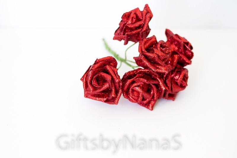 IPOPU Artificial Flowers,50pcs Red Glitter Roses Foam Glitter Roses Red  Craft Roses Artificial Flowers Glitter with Stem for DIY Wedding Bridal