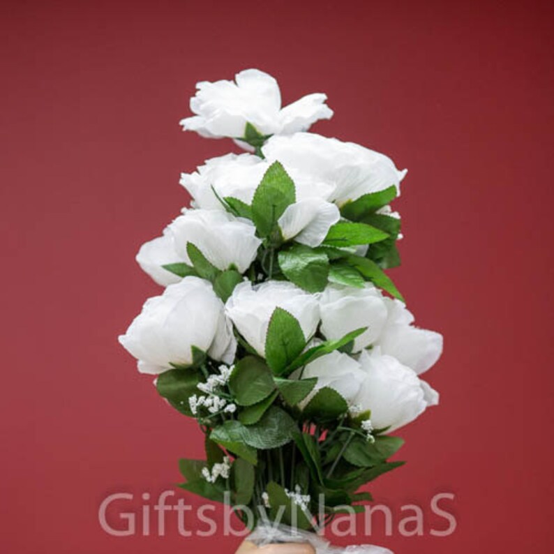 White Silk Flowers 24pc Silk Roses Bush Silk Flowers Bulk Etsy