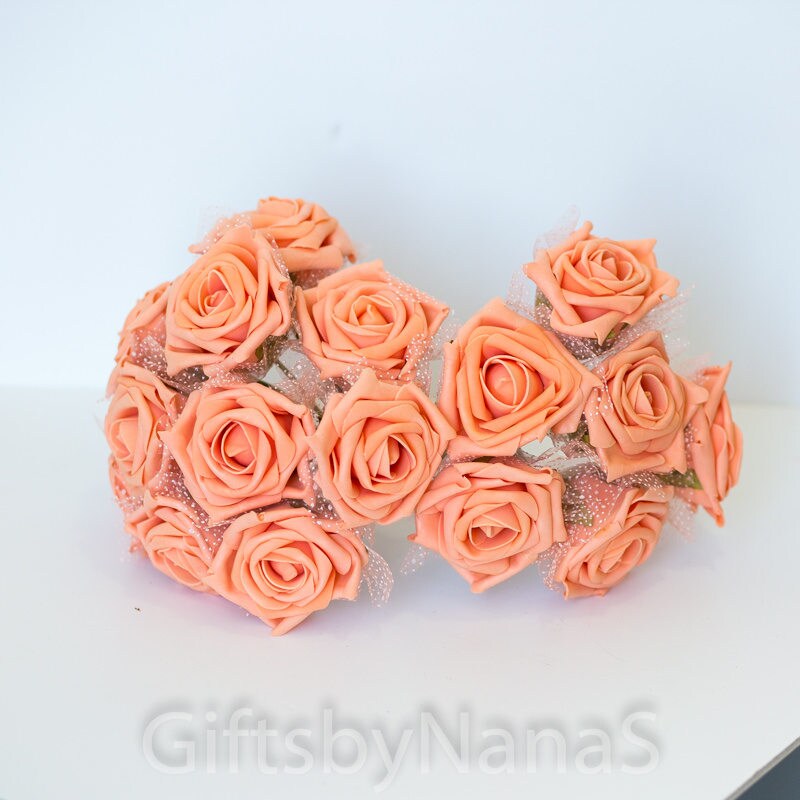 Peach foam roses 6pc silk flowers flowers with tulle lace Etsy