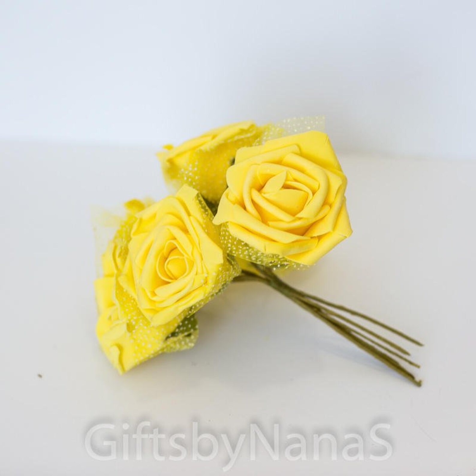Yellow Foam Roses Silk Flowers Flowers With Tulle Lace Etsy
