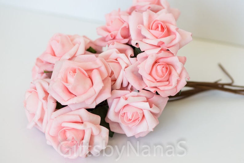 Blush Pink Roses 6pc Foam Silk Flowers Silk Flowers Etsy