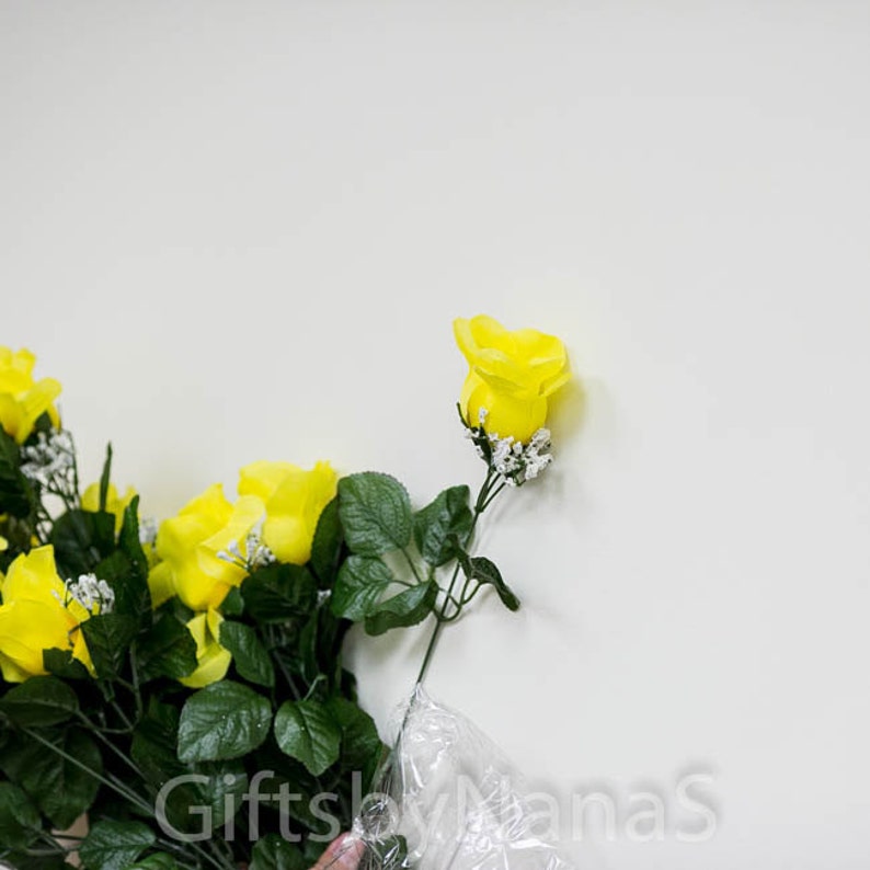 Yellow Silk Flowers 24pc Yellow Roses Large Silk Roses Etsy