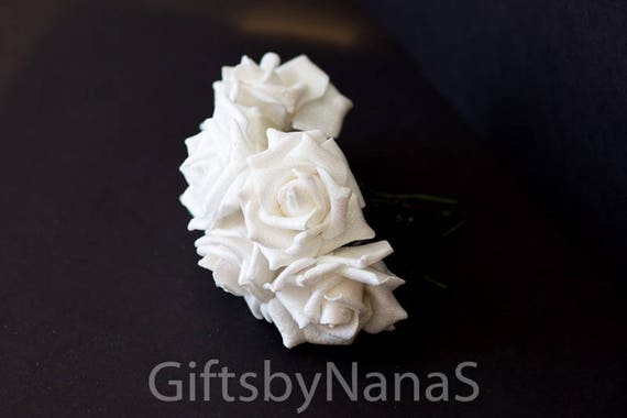 Iridescent Glitter Roses, 6pc Bulk Silk Flowers, White Glitter