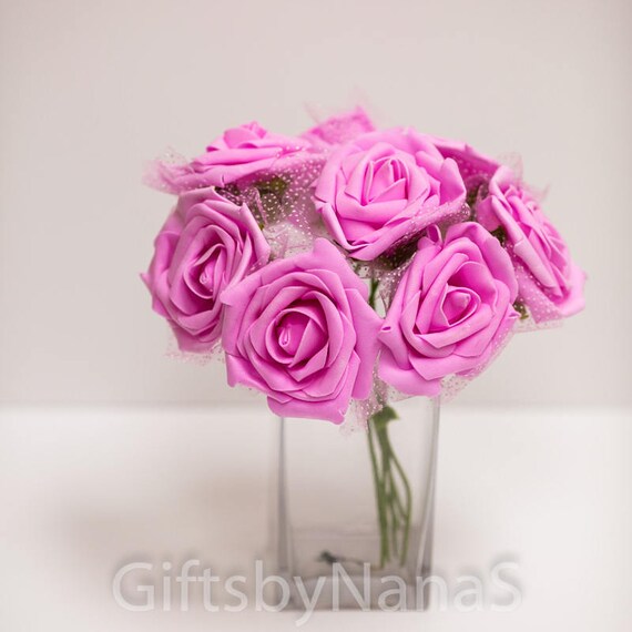 Pink Foam Roses 6pc Large Bubble Gum Pink Roses Bulk Silk Etsy