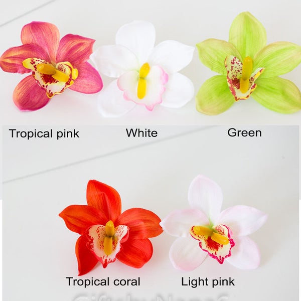 Pince à cheveux orchidée, pince à cheveux orchidée cymbidium, peigne à cheveux orchidée tropicale, décoration de cheveux, fleurs à cheveux, pince à cheveux corail, clip orchidée blanc