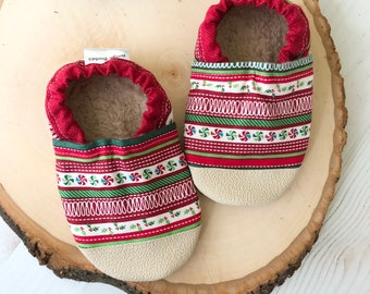 Holiday stripe baby shoes boy girl baby booties Christmas soft sole shoes toddler shoes non slip baby shoe with toe guards holiday baby gift
