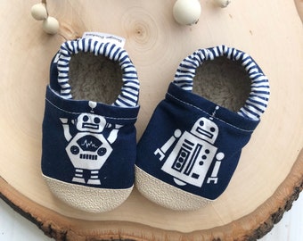 Robot baby shoes boy baby booties soft sole shoes toddler shoes nonslip vegan baby shoes  baby shower gift baby moccs navy baby shoes