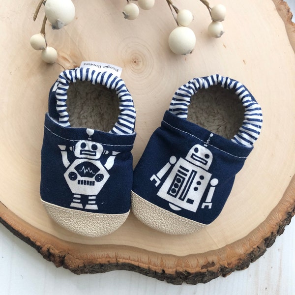 Robot baby shoes boy baby booties soft sole shoes toddler shoes nonslip vegan baby shoes  baby shower gift baby moccs navy baby shoes