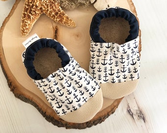 Anchor baby shoes blue baby booties boy soft sole shoes toddler shoes girl baby booties baby mocs vegan blue baby shoes baby shower gift