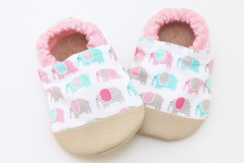 Elephant baby shoes girl baby booties pink soft sole shoes Etsy