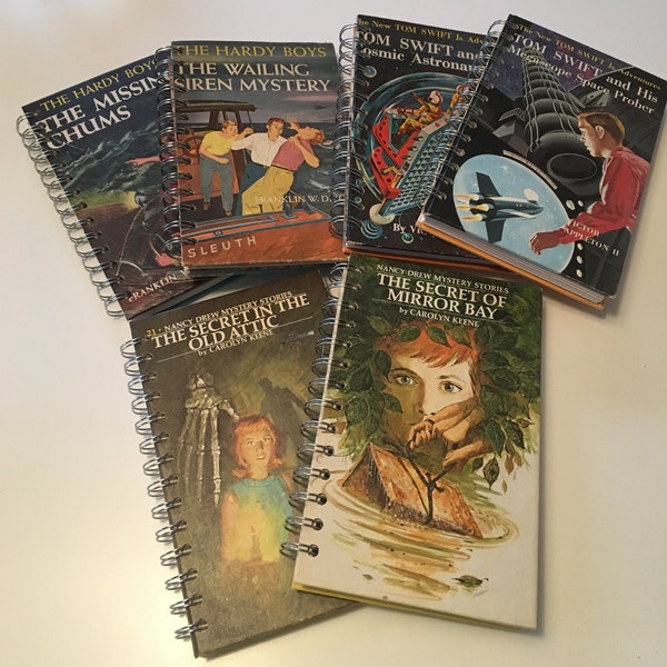 vintage Upcycled Mystery Novel Journals - livres recyclés, Tom Swift, Hardy Boy et Nancy Drew