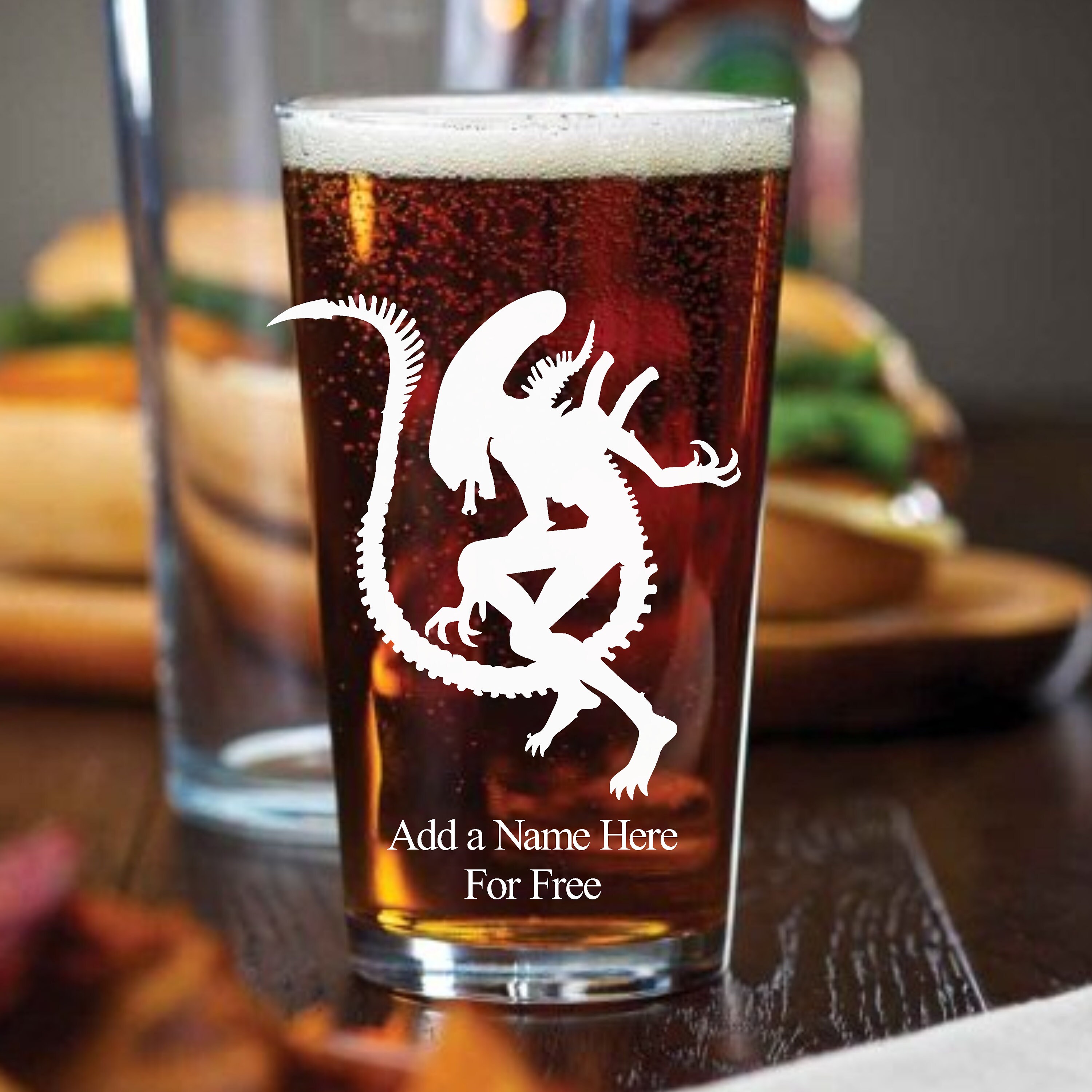 Alien Xenomorph Etched Pint Glass Full Body Xenomorph Design Etsy