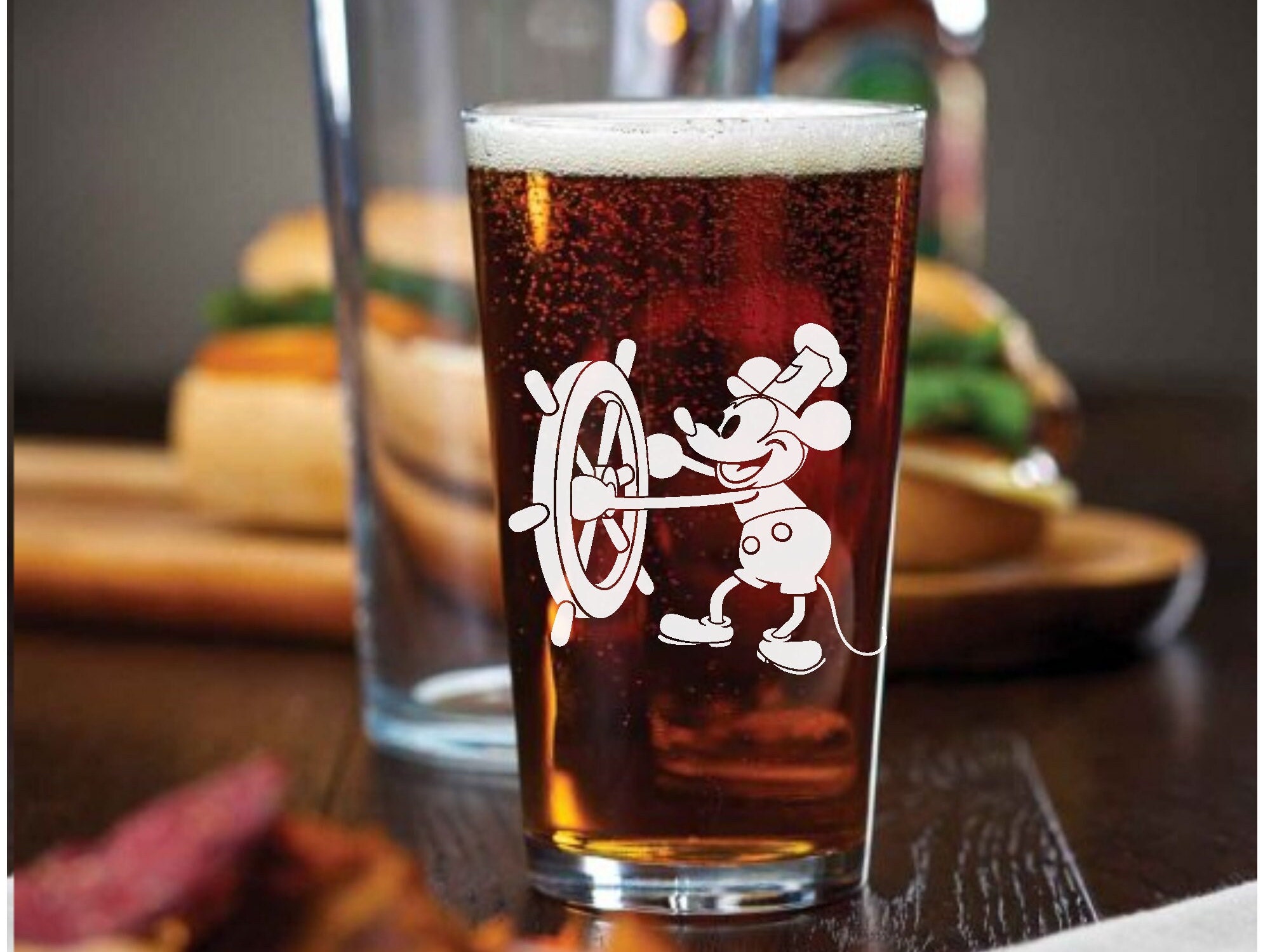 Disney Frosted Etched Mickey Mouse Tall Pilsner Beer Glass Barware