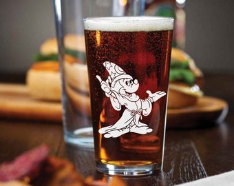 Fantasia Sorcerer Gift | Beer PintGlass | Mickeymouse Hollywood Studios Custom Glass Etching